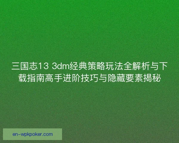 三国志13 3dm经典策略玩法全解析与下载指南高手进阶技巧与隐藏要素揭秘